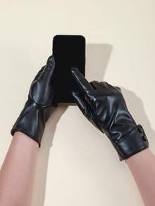 1 Pair Elegant Casual PU Leather Quilted Women's Warm Touchscreen Gloves, Windproof Waterproof Thermal Lined, Suitable For Daily Wear, Outdoor Sports, Driving All Season, Autumn/Winter - A - View 2