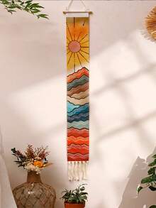 1pc Tapestry Wall Hanging, Bohemian Art Home Decor With Fringe, Long Linen Boho Tapestries For Living Room Bedroom, Vertical Tapestry Wall Hanging, Narrow Vertical Hanging Wall Art Decor For Bedroom, Bathroom, Living Room, Home Decor, Room Decor, Wall Decor Gifts Birthday Graduation