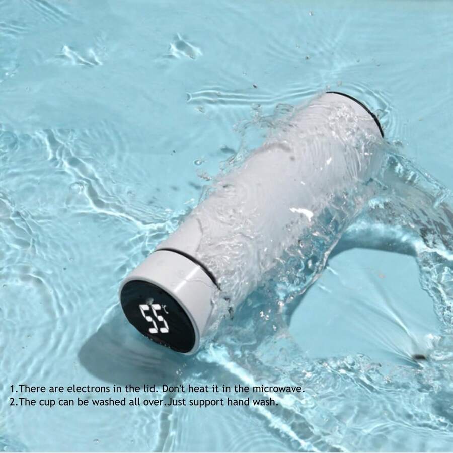 Termo digital LED con pantalla de temperatura, acero inoxidable 304-500ml, con aislamiento al vacío, inteligente, for café.(Blanco) - Blanco - Ver 1