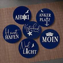 1/6圆形字母图案木质杯垫，艺术桌面摆件，适用于家居装饰、办公室、厨房、餐厅、咖啡厅桌面保护，是艺术爱好者的最爱礼物