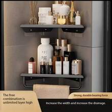 1 件免钻孔三角架，带挂钩的转角架，卧室储物架，淋浴收纳架，浴室厨房储物架