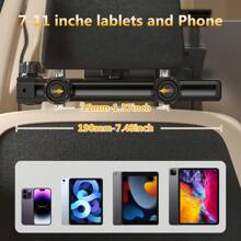 Support rotatif noir pour téléphone portable et ordinateur | Distance entre l'appui-tête : 35 – 190 mm / Distance entre le support plat : 120 – 230 mm | Support universel robuste pour deux appareils