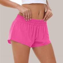 Women's Low-Rise Workout Shorts - Lightweight Quick-Dry Athletic Shorts With Zip Pocket, Built-In Liner For Running, Yoga, Gym - 玫紅色 - 查看 2