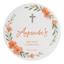 100 Pcs 5cm Spanish Baptism Stickers, First Holy Communion Favor Stickers, Golden Green Eucalyptus Leaf Design, 1st Holy Communion Greenery Gold Cross, Gift Wrapping, Baby Shower Favors, Church Events, Favor Personalized Stickers, High-Quality, Colorful, Custom, Baptism Set Of, Personalized, Anniversaries, Birthdays, Housewarming, Graduation School Supplies,Back To School