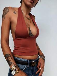 Halter Neckline Top - Màu Cam cháy - Xem 2
