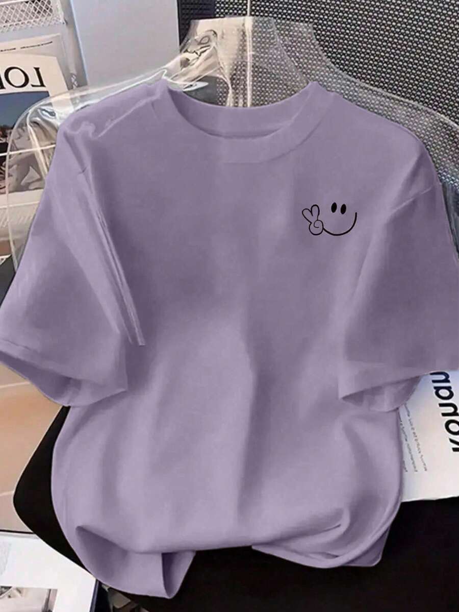 CAMISETA DE DAMA CON ESTAMPADO CARITA FELI MINI PARA ESTE VERANO IDEAL PARA GYM O CASUAL - Morado - Ver 1
