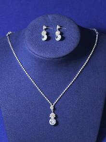 4pcs Jewelry Set For Teenagers, Including Crown, Necklace, Earrings, Suitable For Wedding, Party, Stage Performance, Also Great Birthday Gift For Friends - Silver - View 3