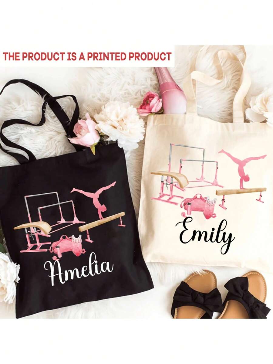 Custom Gymnastics Tote Bag - Personalized "Emily" Design With Gymnast Figures, Durable Polyester, Ideal Gift For Gymnastics Enthusiasts, Customizable Team Handbag, Gymnastics Accessories