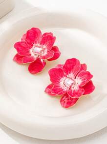 1 Par de Brincos com Design de Recife, Esmaltados e Pintados à Mão com Flores, Brincos Florais Femininos, Joias Adequadas para Férias, Uso Diário e Festa