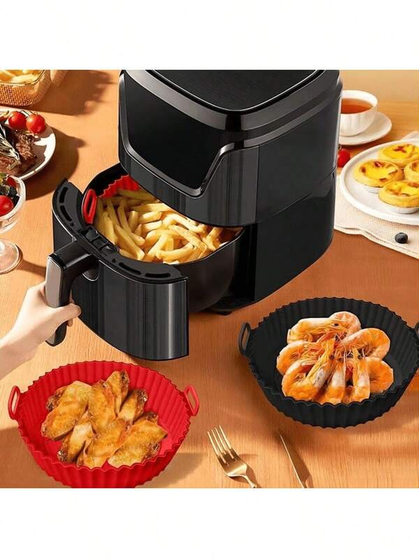 1pc Flexible Silicone Air Fryer Mold, Reusable, Dishwasher Safe, Random Color Air Fryer Baking Tray, Grill Plate, Bowl, Non-Stick Mat, Thickened Silicone Bakeware Set