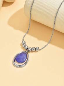 1pc Fashionable Minimalist Bohemian Beaded Resin Water Drop Asymmetrical Geometric Design Pendant Necklace For Women, Suitable For Summer Casual, Beach, Party, Dating, Gift, With Adjustable Extension Chain