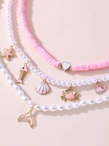Set de 3 collares con colgantes de cerezas y corazones de perlas falsas para mujeres, adecuados para diario, fiesta, vacaciones