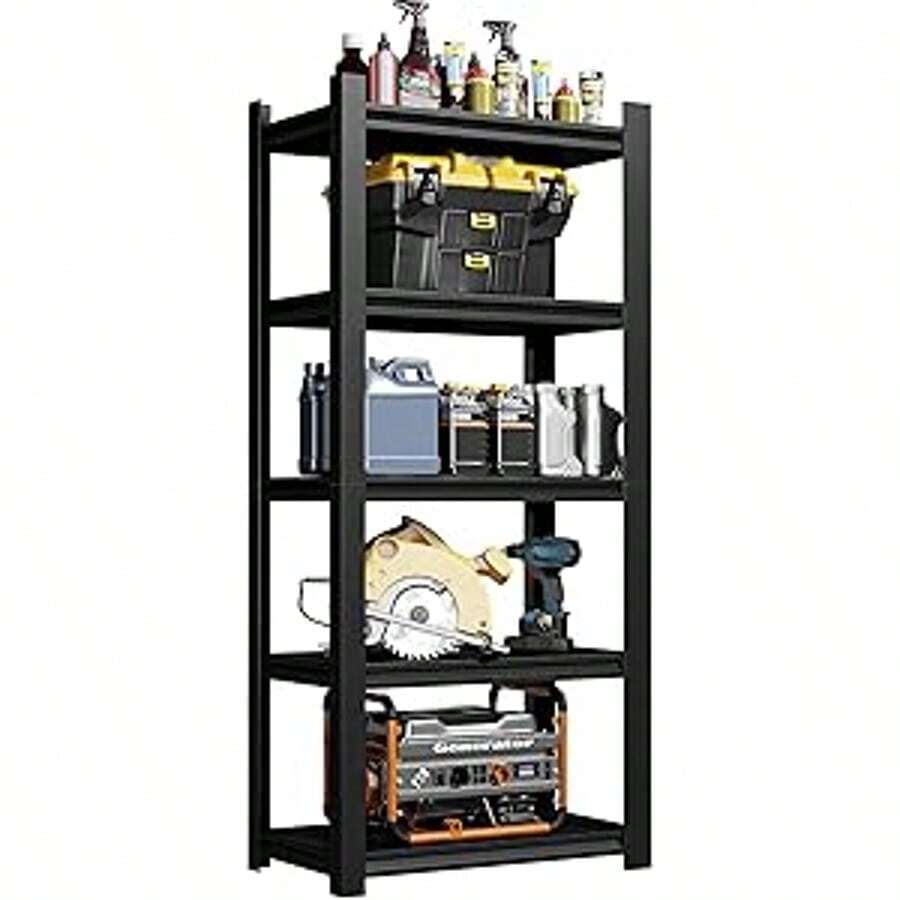 Garage Shelving, 63" H X 31.5" W X 15.8" D Metal Shelving, Adjustable Storage Shelves, 1800LBS Heavy Duty Shelving, 5-Tier Shelving Units, Utility Shelf Racks For Garage, Kitchen, Basement