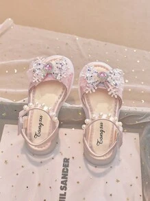 1 Pair Girls Soft Bottom Sandals New Cute Baby Shoes Anti-Slip Jelly Bottom Little Princess Sequin Bow Dance Shoes Crystal Shoes, Suitable For Summer