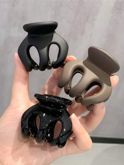 3 件装女士哑光黑色和咖啡色塑料南瓜形发夹，休闲可爱设计适合日常通勤，稀疏头发时尚发饰美容爪夹优雅发夹休闲发夹秋冬度假装女士