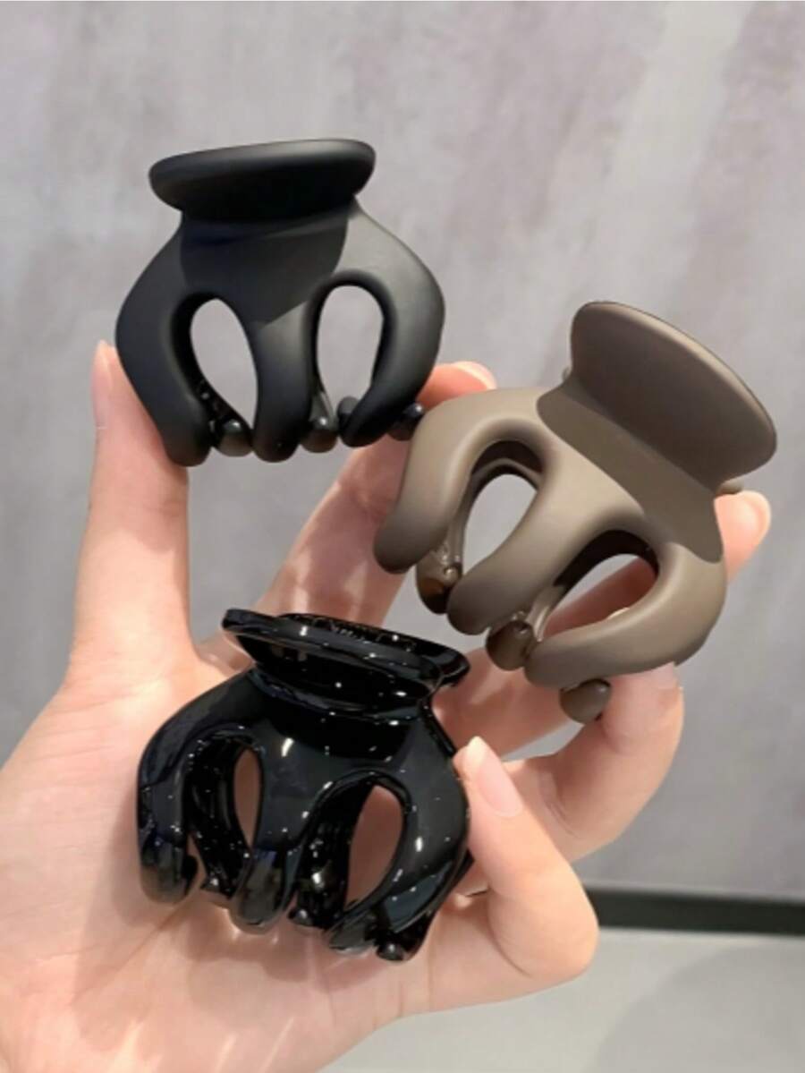 3pcs Women Matt Black & Coffee Color Plastic Pumpkin Shape Hairclips, Casual & Cute Design Suitable For Daily Commute,Thin Hair Fashion Hair Accessories Beauty Claw Clips Elegant Hair Clip Casual Hair Claw Fall Winter For Vacation Outfits Woman