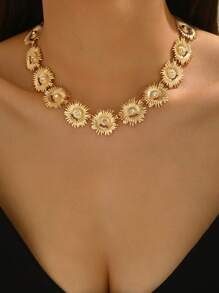 1pc European & American Fashion Exaggerated Minimalistic Geometric Hammered Texture Necklace