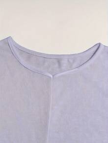 Women Solid Color Sheer Material Round Neck Long Sleeve Straight Leg Pajama Set, Suitable For Outerwear - Purple - View 5