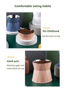 PETSIN Large Capacity Raised Cat Bowl With Stainless Steel Dog Bowl, Detachable Triangle Pattern Pet Bowl