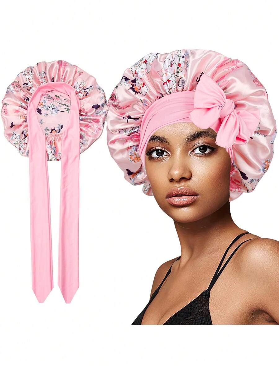 1件女士缎面睡帽，纯色，弹性抽绳，可调节，适合夜间佩戴，可用作浴帽、护发产品和配饰，也适用于沙龙、美容院、旅行、返校、度假等场合。 - 彩色 - 查看 1