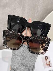 半副女士豹纹图案休闲方形镜框PC（聚碳酸酯）时尚眼镜，四季皆宜