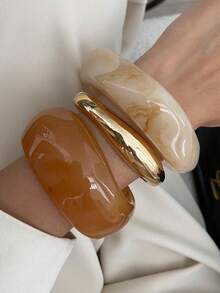 1件/3件套波西米亚风宽边光滑复古魅力树脂手镯，奢华度假派对女士及情侣日常休闲百搭金色首饰礼品（树脂手镯存在轻微瑕疵和色差属于正常现象）