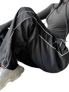 Womens Parachute Pants Wide Leg Baggy Pants Y2K Elastic Waist Jogger Sweatpants Track Pants Streetwear - 深灰色 - 查看 5