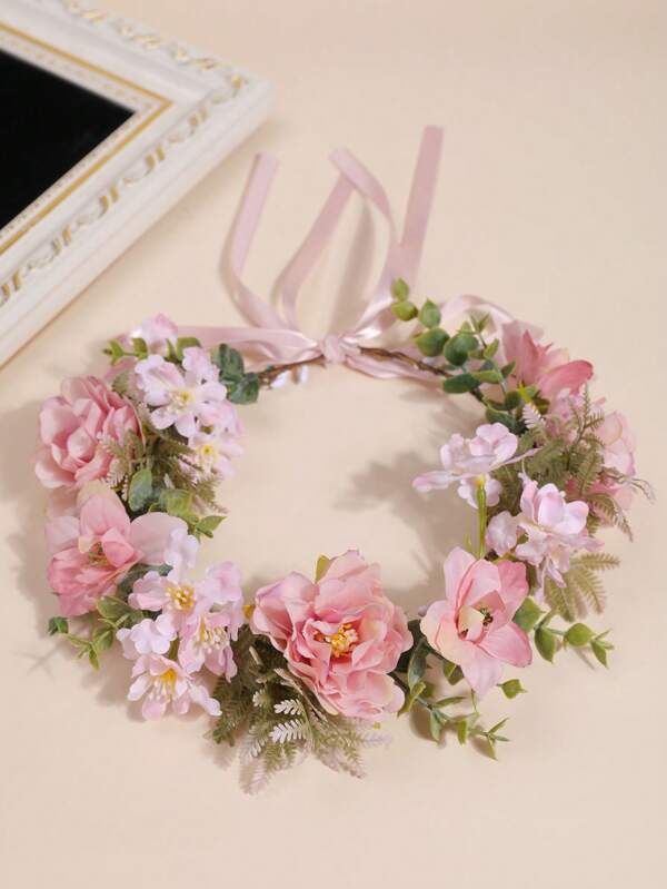 1pc New Arrival European & American Style Flower Crown Headband, Vintage Boho Travel Holiday Artificial Flower Wreath Hair Accessory