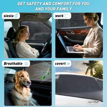 2 paquets de stores moustiquaire pour fenêtres latérales et arrière de voiture pour bébé. Protègent les enfants et les adultes des coups de soleil. Faits d'un matériau stretch de qualité. Convient à la plupart des véhicules. Rideaux de voiture avec protection anti-moustiques