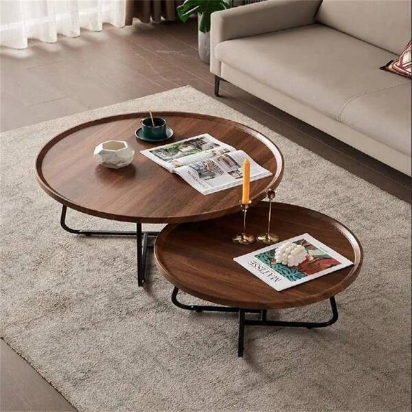 Set von 2 Nesting Tische, 20 Zoll und 28 Zoll Runde moderne Fluted Design Couchtische, Runde Nesting Couchtisch für Empfangsbereich Wohnzimmer