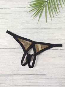 DomiGe 1pc Men's Sexy Low-Waist Khaki Mesh Front Pouch & Rear Open Design Thong Underwear