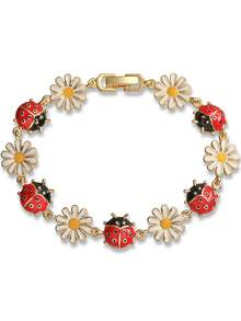 1pc Ladybug & Flower Decor Chain Bracelet, Multi-Color Cubic Zirconia Copper Alloy, Cute Nature Style, Couples Accessory For Casual Wear, Party - Multicolor - View 7