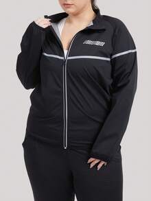 1pc Plus Size Women's Sauna Suit Sweat Long Sleeve Jacket Workout Body Shaper Zipper Shirt Slimming Fitness Trainer Gym - Black - View 2