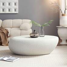 43.31" Fiberglass Elliptical Coffee Table For Living Room Vintage Table, Matte Rocks Table Front Of The Sofa, Irregular Center Table, No Need Assembly - Màu be - Xem 10