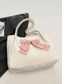Cute Fairy Casual Large Bag 2025 New Niche Design Fashion Bow Woven Tote Shoulder Underarm Bag Women Tote Bags