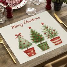 1/4 Set di Tovagliette Natalizie in Lino Stampato a Quadri Bufalo, Babbo Natale Invernale, Albero di Natale, Pupazzo di Neve e Cervo per Tavolo da Pranzo, Lavabili in Poliestere Rettangolari, Sottobicchieri, Tovaglie da Cucina, Tappetini per il Caffè, Adatti per Cucina, Sala da Pranzo, Matrimonio, Decorazione Casa, Decorazione Stanza, Decorazione Interna, Decorazione Tavolo, Decorazione Festa di Natale, Regalo Ideale