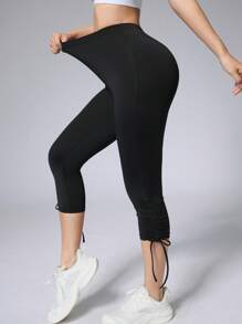 Pantalones de yoga de talle alto y cintura con cordón, mallas ajustadoras de fitness para entrenamiento de 7/8 para mujer