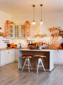 Artificial Eucalyptus Fall Garland,Faux Eucalyptus Leaves Hanging Plants Greenery Orange Leave Vines Table Runner Ivy Backdrop Decor Indoor Outdoor Thanksgiving Party Garden Autumn Decor Home Kitchen Garden Office Wedding Wall Decor