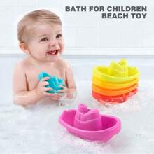 Conjunto de barcos empilháveis com 6 peças para crianças de 6 meses ou mais, brinquedo de banho aquático para diversão no chuveiro
