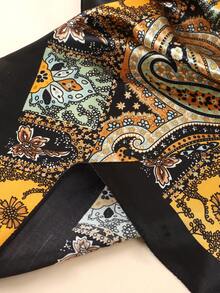 1 件女士时尚奢华花卉和佩斯利印花真丝头巾，轻质围巾披肩，适合夏季休闲和户外，适合日常佩戴时尚发饰波西米亚风发带 - 黑色 - 查看 5