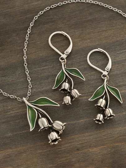 1/2/3pcs Set Lily Flower Metal Pendant Necklace & Earrings, Vintage Elegant For Women Daily Wear