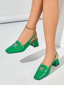 Giày sandal đế dày kiểu Âu và Mỹ mới dành cho nữ mùa hè 2025, giày cao gót vừa phải đa năng, thời trang. - màu xanh lá - Xem 2