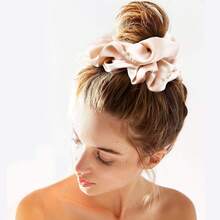 Big Real Silk Scrunchies For Women 6.3Inches Large Scrunchie Satin Oversized Silk Thick Elastic Hair Ties Jumbo Hair Scrunchies 6 Pack (Black,White,Pink, Champagne,Navy,Yellow) - Black - View 5