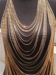 1pc Sexy Multilayer Crystal Tassel Body Chain, Glitter Jewelry Dramatic Chest Chain, Goth Bikini Accessory