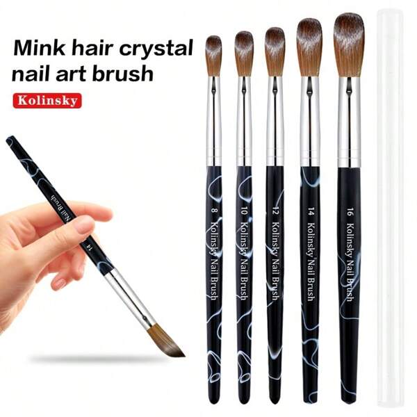100% Pure Kolinsky Hair Oval Nail Brush For Acrylic Application, Professional Nail Extension Manicure Tool Striped Nail Drawing Pen For DIY Home Salon
