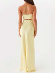 Women Cutout Tube Long Dress Strapless Bodycon Maxi Dress Bandeau Backless Dresses Summer Holiday Beachwear - 黃色 - 查看 5