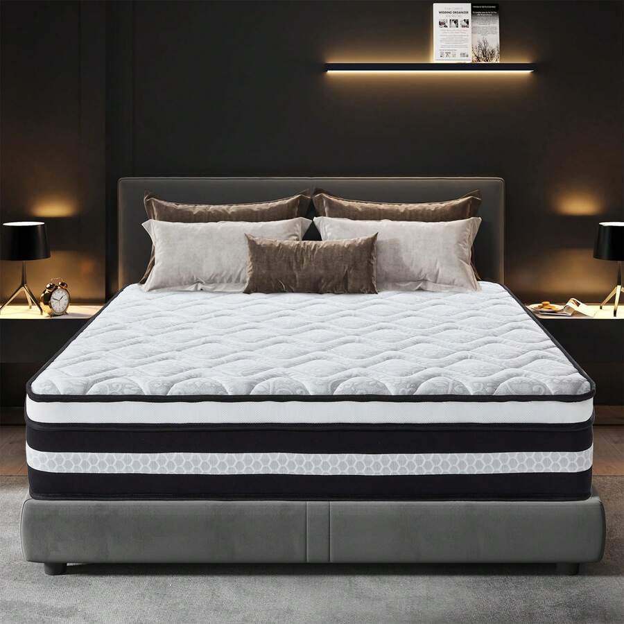 Matratze 160x200 cm Memory Foam, Kaltschaummatratze, Dauerhaft, Atmungsaktiv, Härtegrad H3, Ergonomischen, Federkernmatratz, 9-Zonen-Komfort, Höhe 30cm - Schwarz und Weiss - Übersicht 1