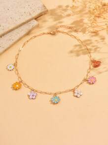 1pc Elegant Colorful Flower Pendant Necklace, Fashion & Romantic Women Jewelry Accessory, Suitable For Daily Wear, Dating, Party, Dinner