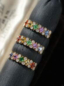 1 pièce Bague réglable minimaliste en argent S925 de couleur arc-en-ciel élégante, bijoux mode pour une utilisation quotidienne et les fêtes pour femmes, cadeau de la Saint-Valentin