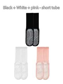3 Pairs Plain Colored Non-Slip Yoga Socks For Women, Suitable For Yoga, Pilates, Mid-Calf Colorful Socks - Multicolor - View 7